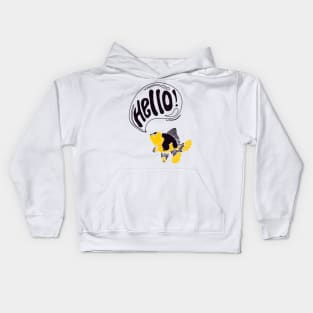 illustration of a yellow black goldfish greeting hello Kids Hoodie